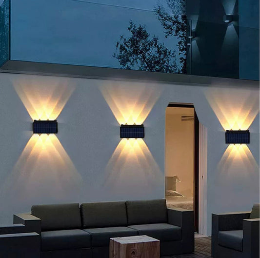Solar Wall Light Outdoor UP & Down Waterproof Garden Decoration Wall Lamps Step Street Small Night Lamp Garden Lighting Fence Courtyard Decor 6 LED [ WarmYellow, Pack of 1