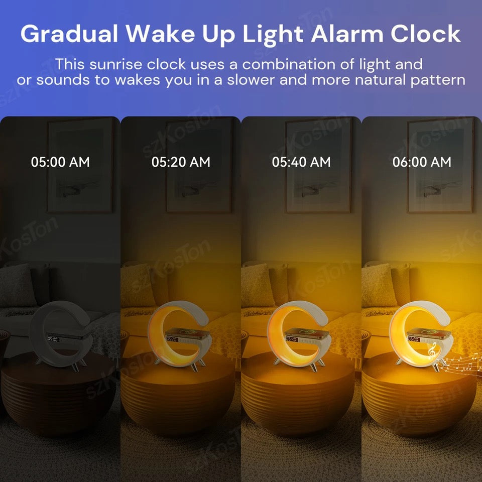 LED Night Light RGB Atmosphere Desk Lamp Multifunctional Wireless Charger Alarm Clock Speaker APP Control for iPhone /Samsung