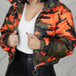 High Collar Full Sleeve Zipper Camouflage Bomber Jacket