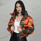 High Collar Full Sleeve Zipper Camouflage Bomber Jacket