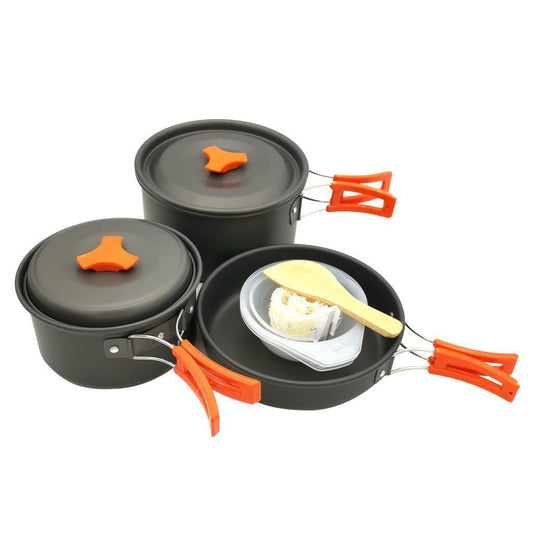 Folding Camping Cookware Set – Lightweight Non-Stick Aluminium Pot, Pan & Kettle with Folding Handles – 9-Piece Outdoor Cooking Kit