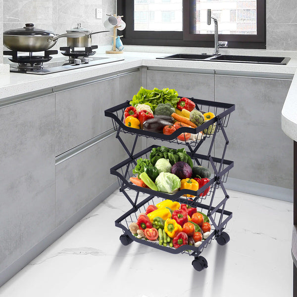 Stackable Fruit Vegetable Kitchen Basket Rack Storage 3 Tier Rolling C ...